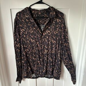 All Saints Leopard Print Long Sleeve Button Up